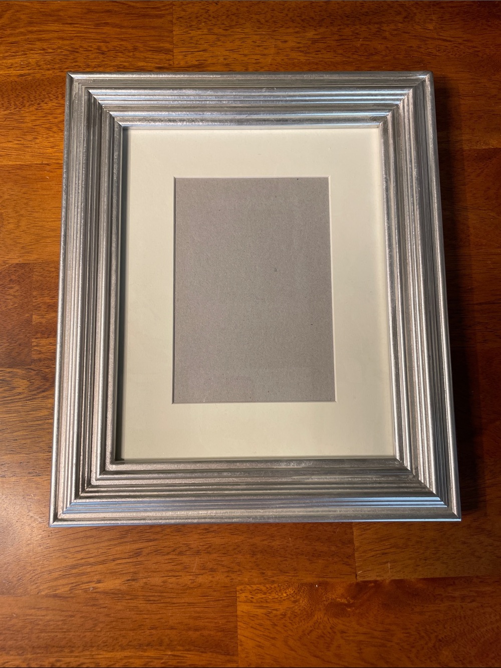 Pottery Barn 8x10 Hayes Silver Color Ribbed/Tiered Picture Frame w/4.5x6.5 Mat